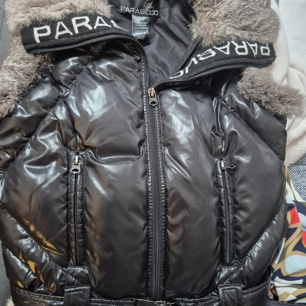 Parasuco Shiny Black Vest with Faux Fur Accents